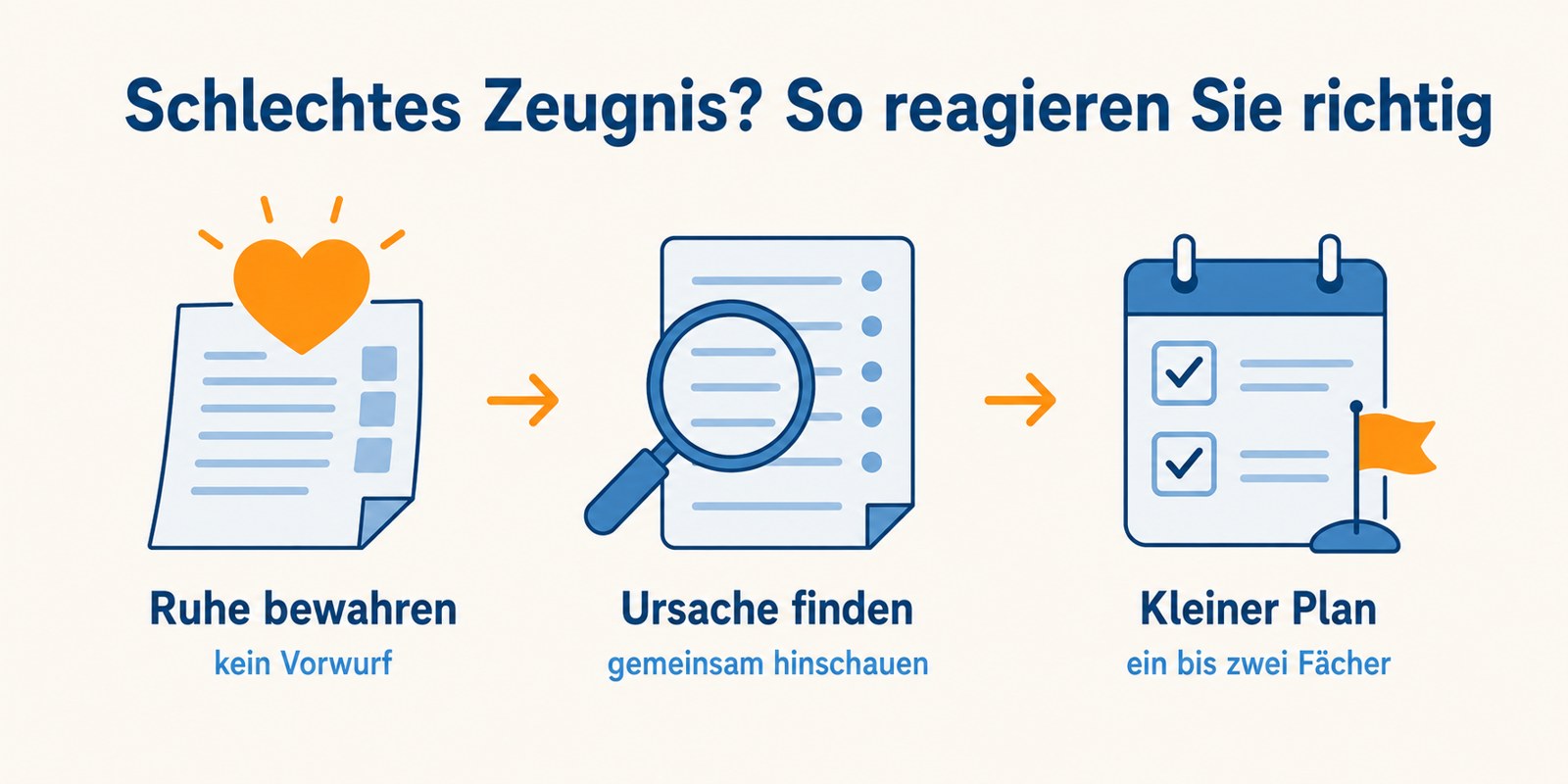 Schlechtes Zeugnis, so reagieren Sie richtig: Ruhe bewahren, Ursache finden, kleiner Plan